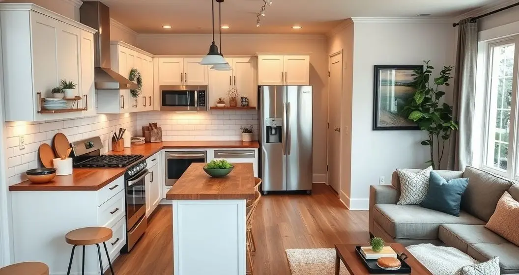 Cozinha americana com sala pequena