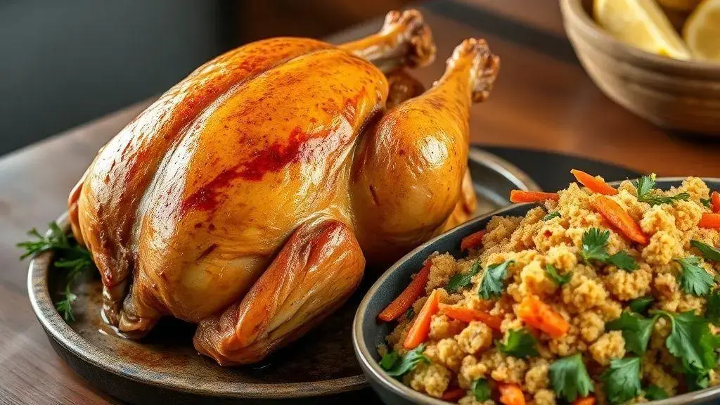 Frango assado com farofa