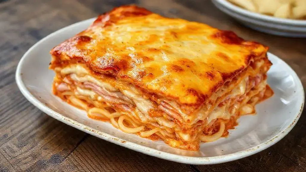 Lasanha de queijo e presunto