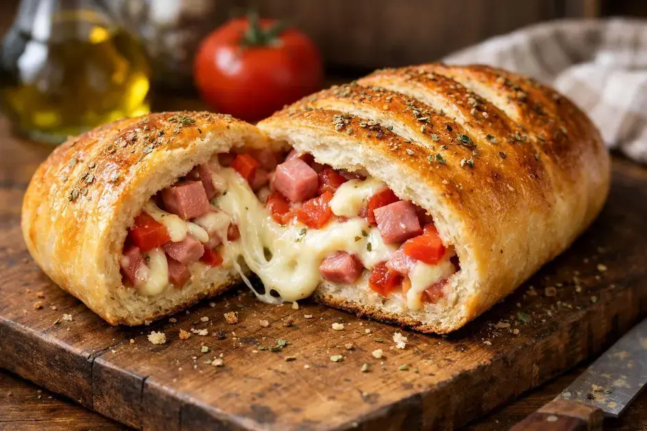 pão recheado no forno