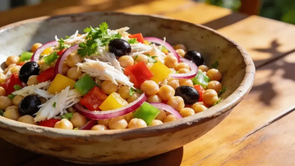 Salada de grão de bico com bacalhau