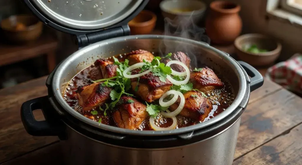 Carne de porco na panela de pressão