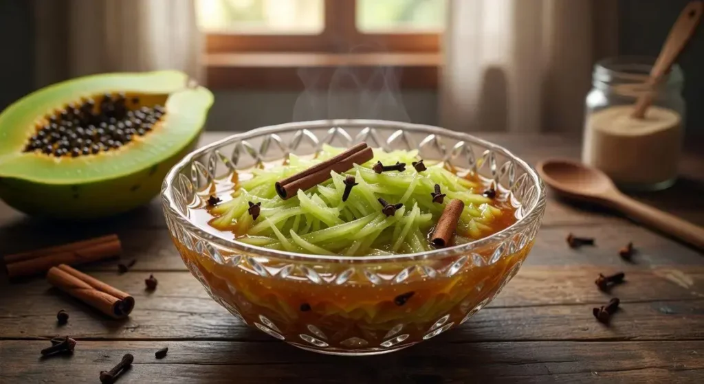 Doce de mamão verde ralado com casca