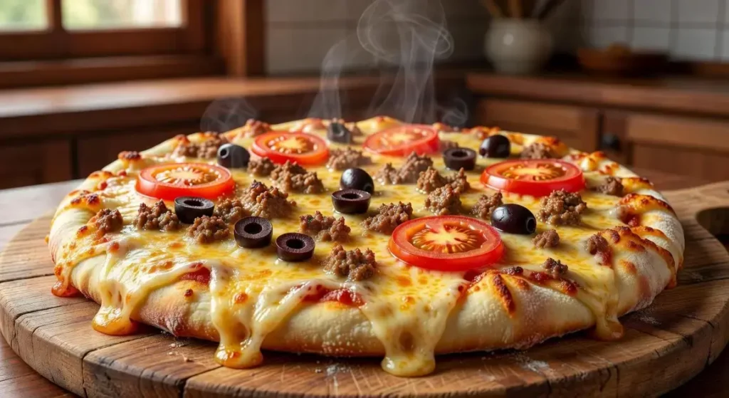 Pizza de carne moída de liquidificador