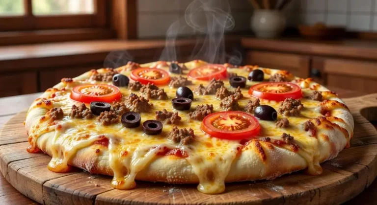 Pizza de carne moída de liquidificador